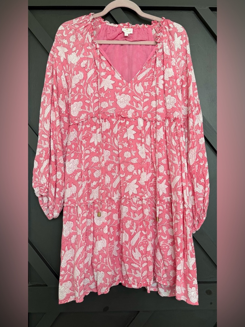 J. Marie Emilia Rose Floral Long Sleeve Dress in Pink, Size Large - Picture 2 of 7